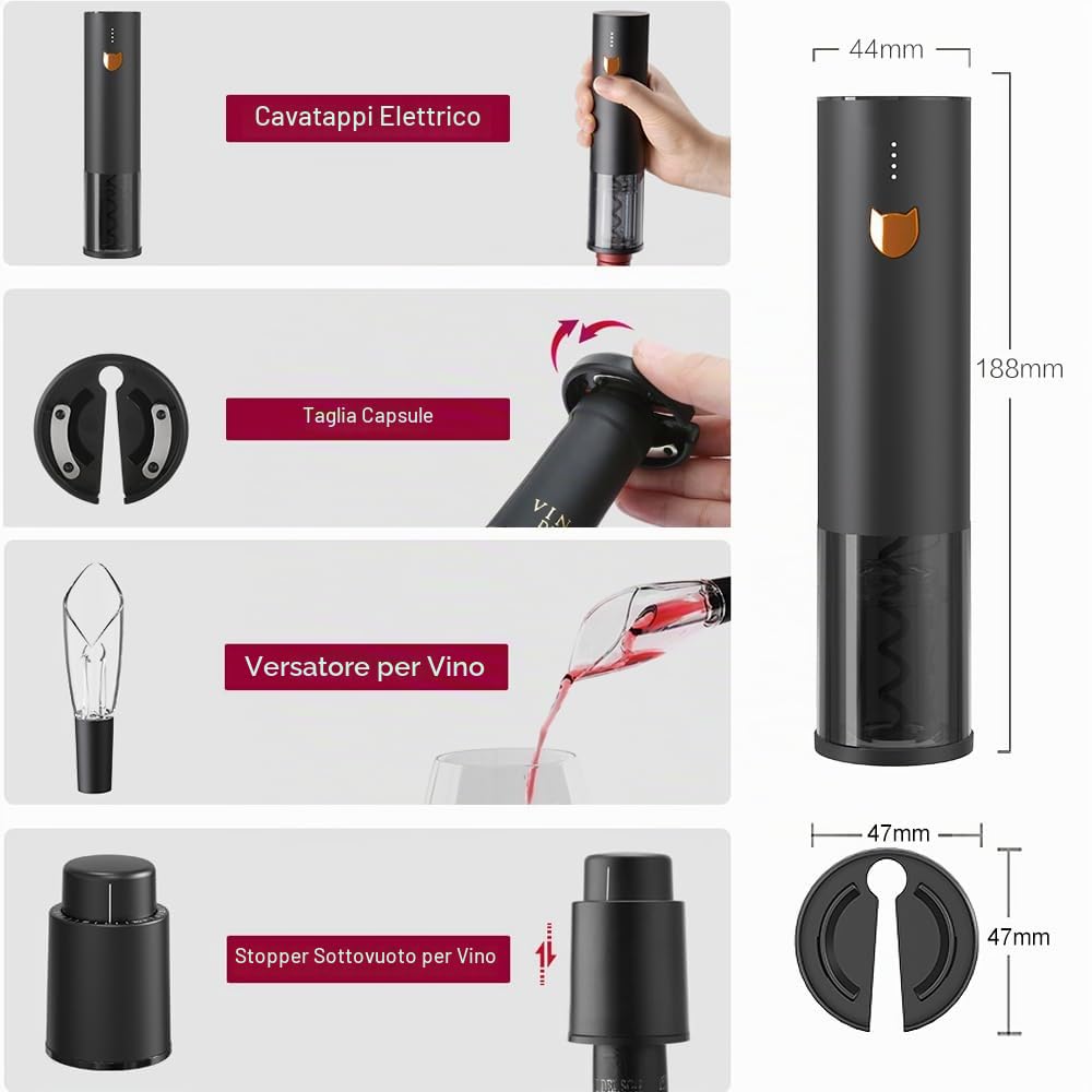 Cavatappi Elettrico per Vino Set Apribottiglie Automatico Oro Rosa