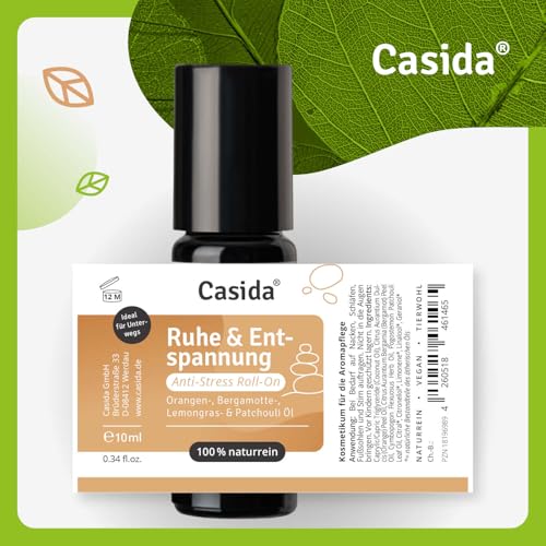 Casida Roll-On 'Ruhe & Entspannung' - Anti-Stress Duft Roll-on für Körper, Geist und Seele - Duftöl, Aromaöl, Ätherisches Öl für die Aromapflege unterwegs - 10 ml