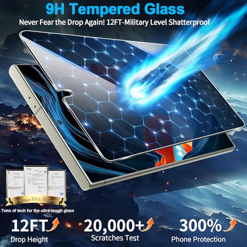 Image of 3 Pack Privacy Screen Protector for Samsung Galaxy S24 Ultra Tempered Glass, 9H+ Hardness, 12FT Military Grade Shatterproof, Auto Alignment Frame, Bubble Free Case Friendly HD Clear 6.8 Inch