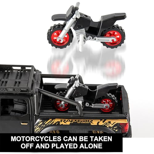 Image of Alokik Enterprise 1:24 Ford Raptor F150 Die-cast Metal Pull Back of Road Car with 4 Openable Doors with Lights and Sound Toy Decoration, Showpiece Car Best Gift Toys for Kids (Black)