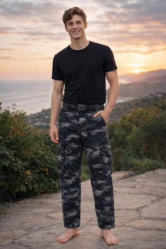 Image of Krystle Men's Camouflage Cargo Pants | Multi-Pocket Military Tactical Trousers | Regular Fit Casual Outdoor Combat Pants (Multicolor,Multisize)