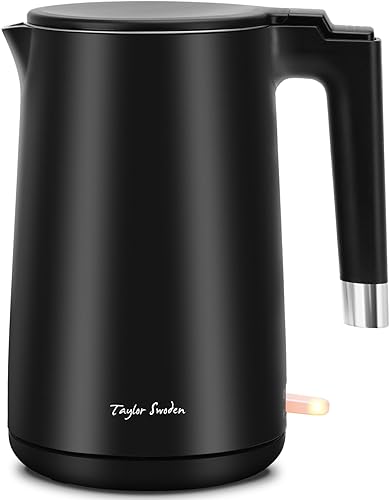 Taylor Swoden Hervidores de té eléctricos para agua hirviendo, caldera de agua caliente de acero inoxidable de doble pared de 1.5 L con apagado