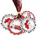 Firefighter Dalmatian Thank You Favor Tags by Adore By Nat - Fire Rescue Birthday Baby Shower Party Tags - Set of 12