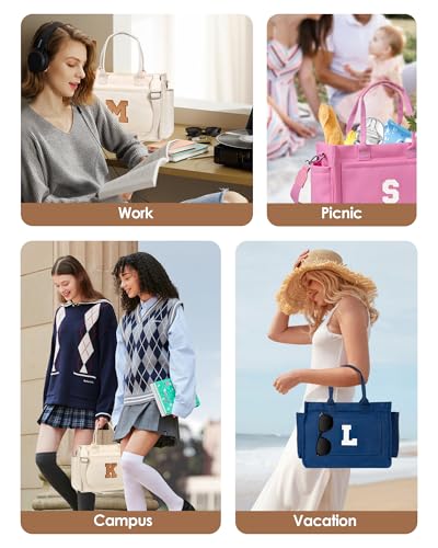Image of Birthday Gifts for Women, Initial Tote Bag with Makeup Bag | Teen Girl Gifts Trendy Stuff, Back to Campus