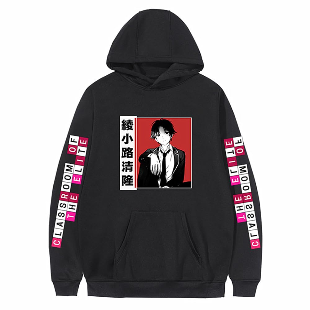 Charous Unisex Black Anime Manga Classroom Of The Elite Cartoon Hoodie Sweatshirt Used For Ayanokouji Kiyotaka Fan Cosplay Gift