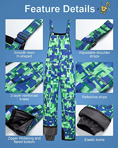 Pursky Boys' Classic Heavyweight Snow Bib Ski Pant Snowsuit Kids Snow Pants Girls Snowpants Youth Ski Bibs Husky Snowbibs Green Printed 10/12 #TOP4