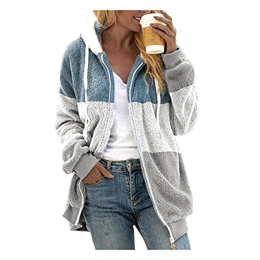 riou Mujer Sudadera con Capucha Chaqueta Jersey Talla Grande Hoodie Suave y Confortable Suelto Empalme de Rayas Manga Larga Suéter Cálido Pullover Otoño Invierno