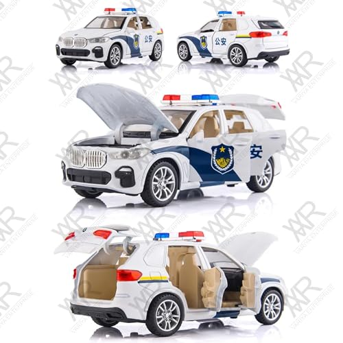 Image of 1:32 Scale BMW X5 Police Toy Car | Metal Pullback Diecast Car for Kids with Openable Doors, Sound, Light Effects Toy for Car Enthusiasts (Color As Per Available), Black