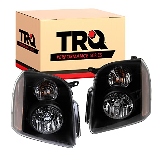 Image of TRQ 2 Piece Headlight Assembly Set Performance Black Bezel Driver & Passenger Side Compatible with GMC Yukon Yukon XL 1500 2007-2014 Yukon XL 2500 2007-2013 GM2502265 GM2503265
