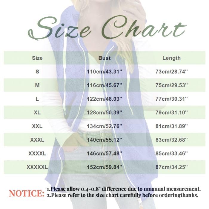 Zip Up Hoodie Women Fleece Fuzzy Vest Sherpa Warm Oversized Jackets Sky Blue L - image 5