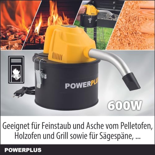POWER plus Aspirador de cenizas eléctrico compacto para chimenea, horno, depósito de 4 l, máx. 40 °, amarillo, estilo hexagonal, acero inoxidable, aspirador de cenizas - imagen 2