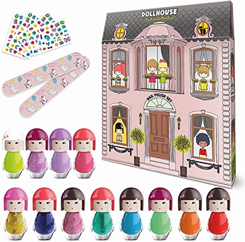 Beauty4Britain, 12 esmaltes de uñas no tóxicos, 2 limas de uñas y pegatinas, casa de muñecas kimono - Set de esmaltes de uñas de secado rápido y aroma a fresa para niños Cover