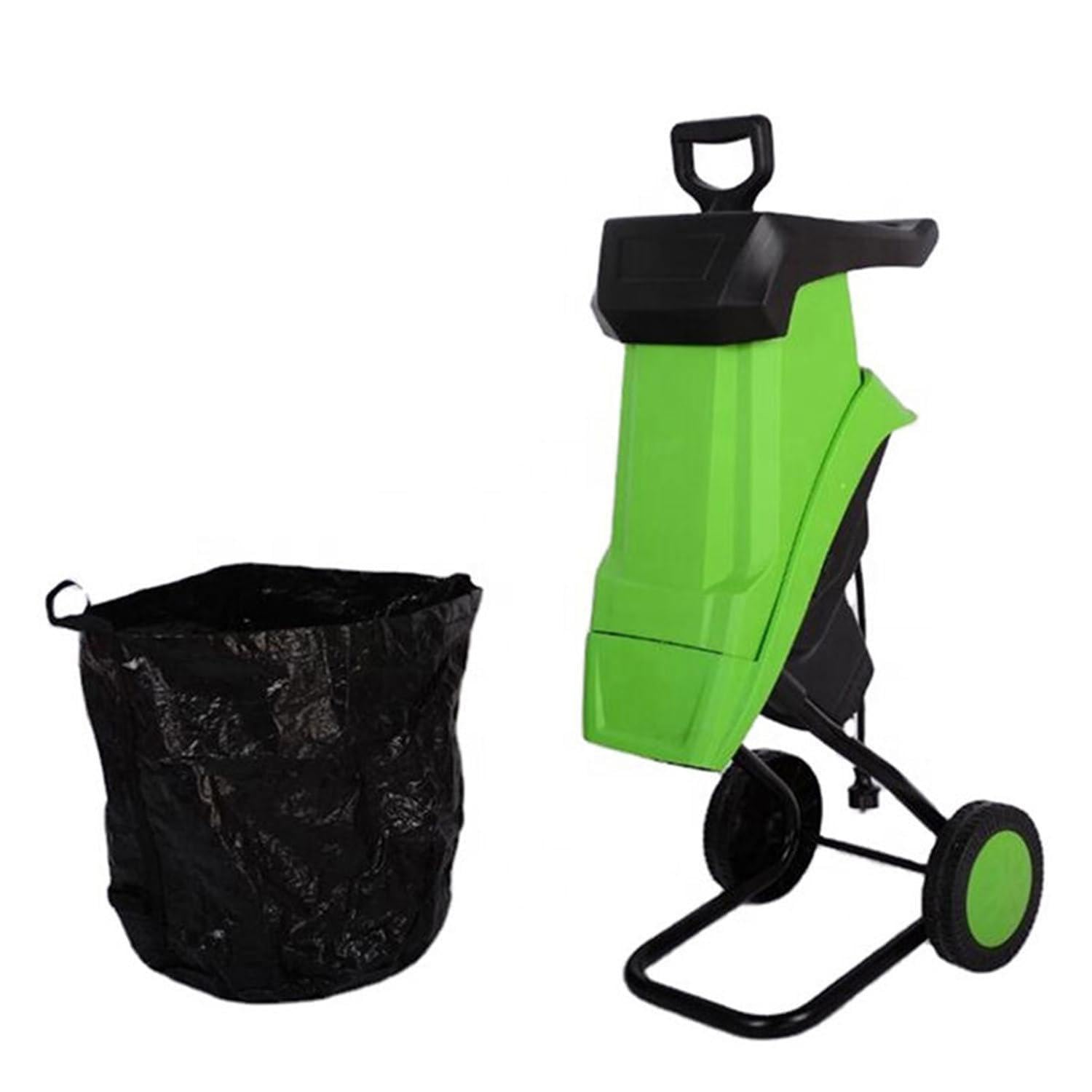 Trituradora eléctrica de madera con bolsa de recolección, 4500 RPM, diámetro de corte de 39 mm, ruedas para un fácil transporte, para residuos de patio, hojas de césped