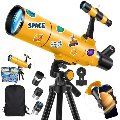 HUGERSTAR Télescope Astronomique Professionnel pour Adultes & Enfants Débutants, 80/500mm Télescope Réfracteur Portable avec Trépied Réglable, Adaptateur...