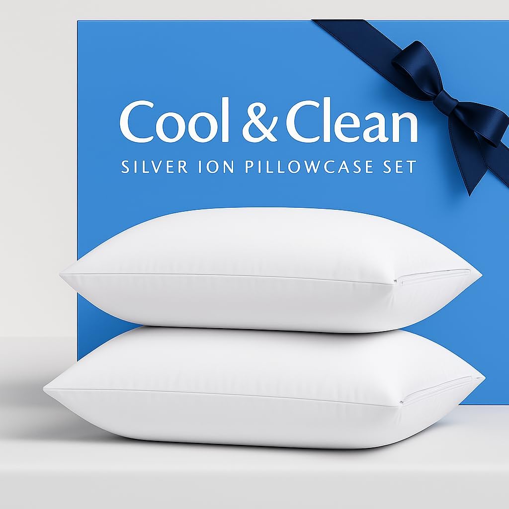 Lavish Comforts® Cooling Pillow Cases for Hot Sleepers, Silver-Infused SleepCool+ Fabric Hypoallergenic, Cold to Touch, Zippered King Pillow Covers for Acne, Frizz & Night Sweats 2 Pack (White, King)
