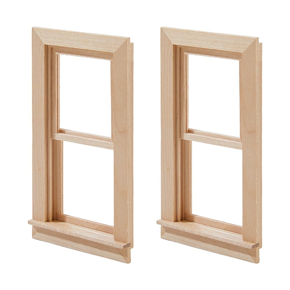 DICOSMETIC 2 Sets Wood Dollhouse Window Sliding Miniature Window Frame 1: 12 Scale Simulated Windows Frame Model Miniature Furniture for Mini Scene and Dollhouse Decor, 13.75x7.4cm