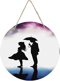 Anime Lovers Silhouette Round Wooden Sign 7.9" Wall Art Decor | Wood Wall Decor with Pre-Drilled Holes Hanging Plaque for Living Room Bedroom Entryway Office