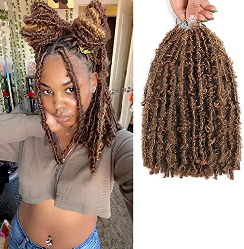 Croliya 10 Inch Butterfly Locs Crochet Hair 6 Packs Short Crochet Butterfly Locs Hair Pre Looped Distressed Locs Braiding Hair Synthetic Hair Hair Extension (10inch,27#)