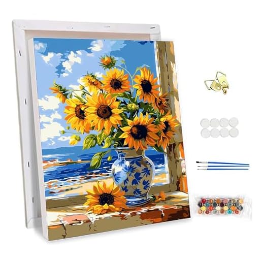 NEWENMO Sonnenblumen Malen Nach Zahlen Erwachsene mit Rahmen,Schöne Blumen Paint by Numbers,DIY Handgemalt Ölgemälde Kit für Anfänger,Landschaft Malen Nach Zahlen Kits,für Home Dekoration-30x40cm