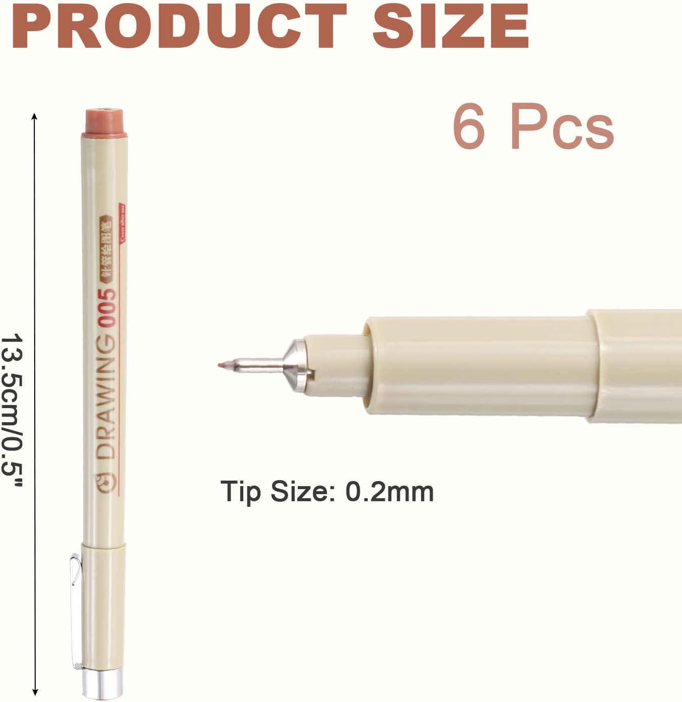 MECCANIXITY 005 Fineliner Ink Pens, 6Pcs 0.2mm Brown Micro Pens with Waterproof Archival Ink for Watercolor Sketching Cartoon Technical Drawing