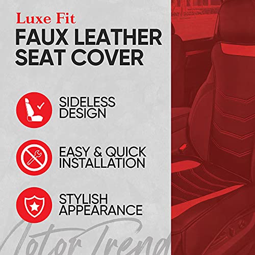 LuxeFit Red Faux Leather Car Seat Covers, Universal Fit, Easy Install, Includes Storage Pockets