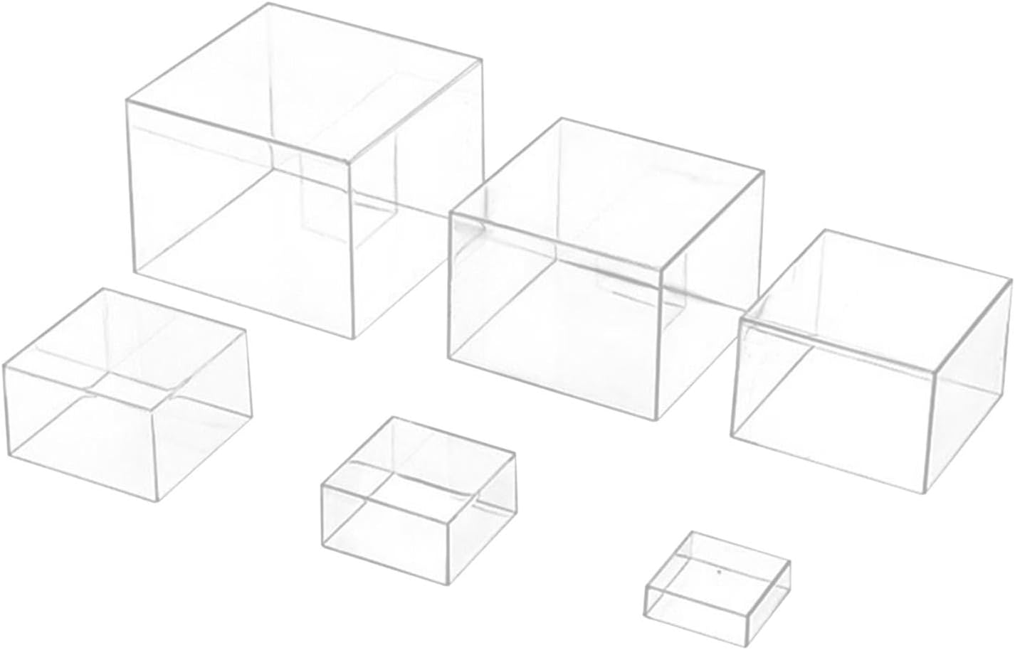 6x Buffet Hollow Bottom Jewelry Racks Display Nesting Stands Cube Boxes for Dolls , Clear