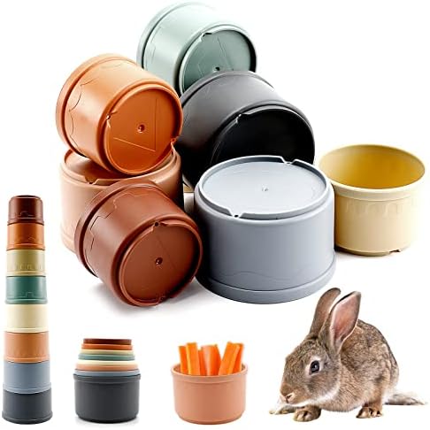 8 Pcs Stacking Cups for Rabbit, Multi-Size Reusable Rabbit Supplies, Color Round Rabbit Dispenser for Food, Water, Bathing