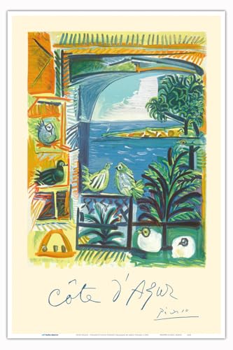 Listado de Paloma de Picasso para comprar online. 44 Póster vintage de viaje de Pablo Picasso C.1962, diseño de palomas Velázquez, de Costa Azul, 12 x 18 pulgadas