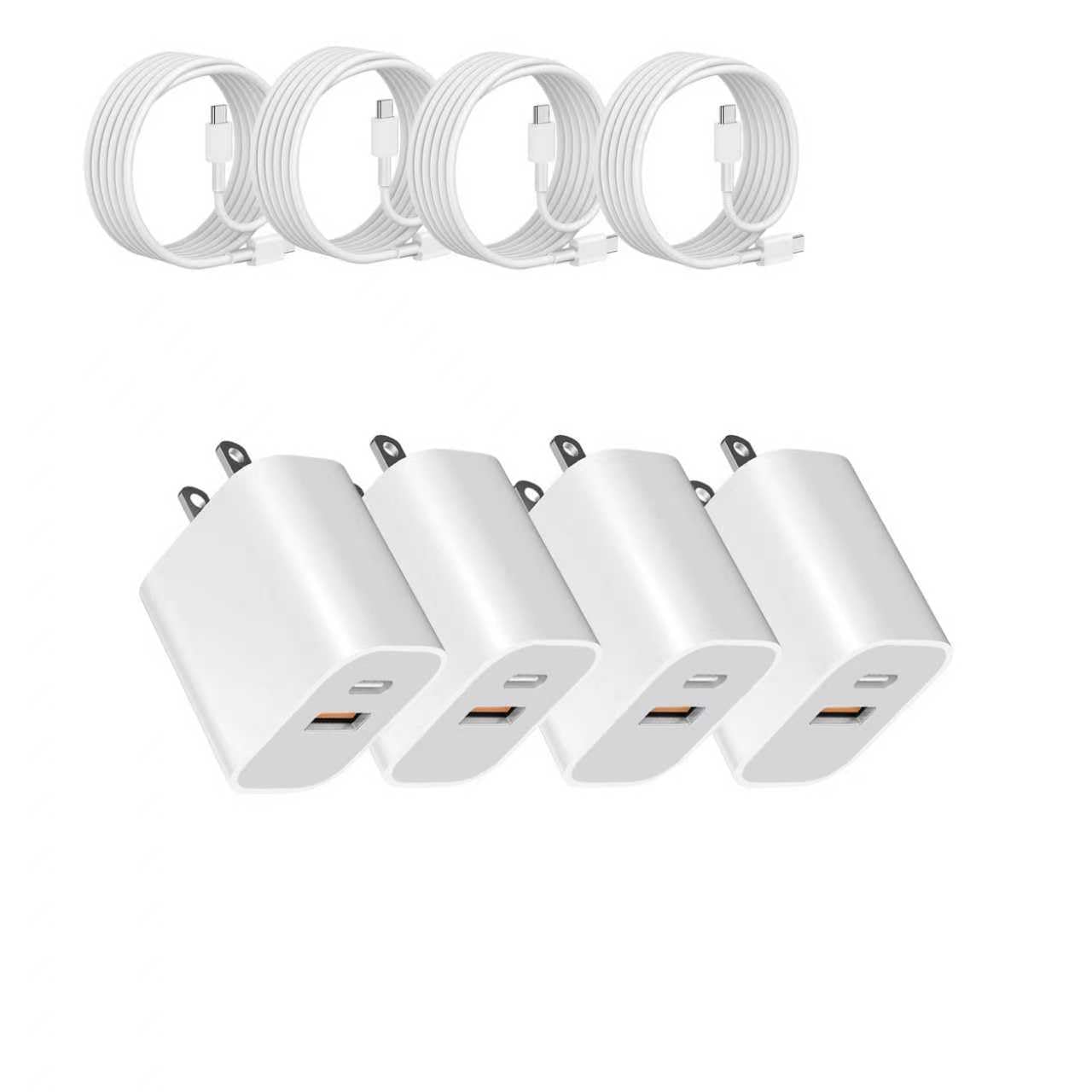USB Power Block，wall Charging Adapter, Dual-Port Charger with c to c Cables for iPhone 17/16/16 Pro Max/15 Series/Pro and More (White, 4-Pack)