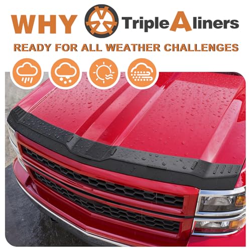 Image of TripleAliners Hood Bug Deflector Protector for 2014-15 Chevy Silverado 1500 | Hood Protector, Bug Deflector Shield Replacement, Flexible TPE Material, Easy to Install, Upgraded adhesion