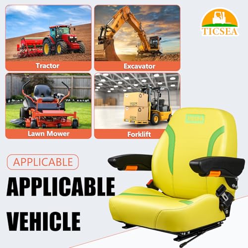 Image of Universal Tractor Seat, Zero Turn Mower Seat with Adjustable Safety Belt Armrest Backrest Micro Switch for John Deere ZTR Forklift Skid Steer Loader Telehandler Dozer Excavator