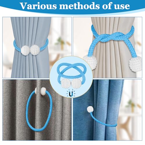 Image of 2Pack Magnetic Curtain Tiebacks, Curtain Tiebacks Buckles Holdbacks Holder Hooks Clip,Decorative Drape Handmade Curtain Tie Back(Blue)