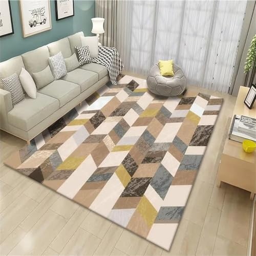 Tapis de salon jaune lavable pour masquer les imperfections du sol - 2