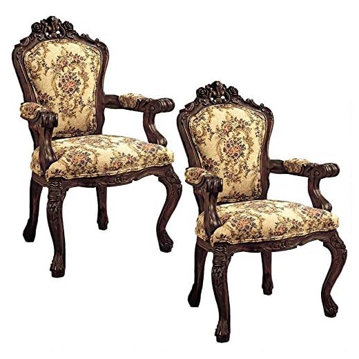 Design Toscano Carved Rocaille Chair, 41 Inch, Set of 2, cherry
