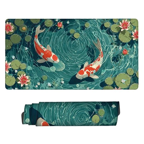 Spelmusmatta 700 x 400 mm XXL stor spelmusmatta, halkfri vattentät, utökad XXL lång musmatta tangentbord, skrivbordstillbehör, för spelare, dator, PC (Koi Fish) Z-459