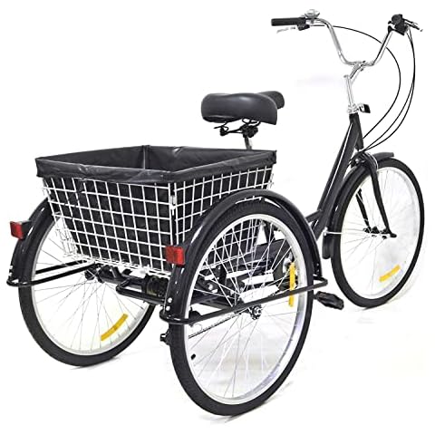 24 Inch Tricycle for Adults 8 Speed - Adult Trike Bike 3 Wheel Bicycle Cruise Trike 3 Wheel,Cargo Trike with Basket,Black Cycling Bike for Outdoor Sports Shopping… Cover