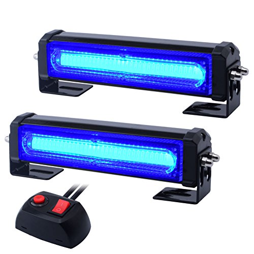 WOWTOU LED Blue Emergency Strobe Lights for Vehicles Volunteer Firefighter EMS Law Enforcement POV Trucks Cars, Waterproof 2 in 1 Surface Mount Grille Rear Deck Safety Flashing Lightbar