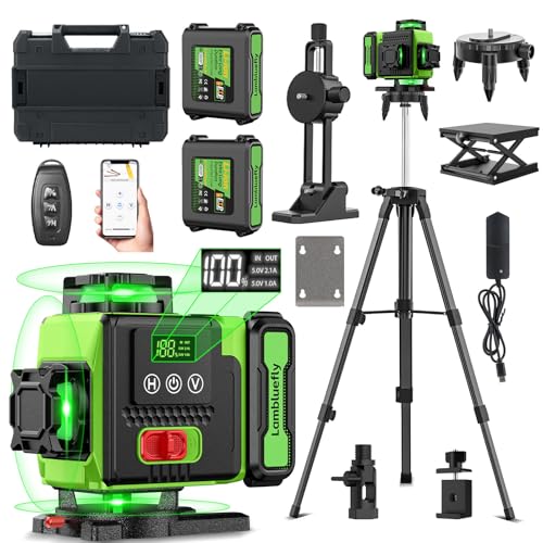 Lambluefly Niveau Laser avec Trepied 4 x 360°, 4D 16 Lignes Laser Chantier avec 2 x 5000mAh Batterie & Affichage LED, Niveau Laser 360 Autonivelant, APP, Télécommande, IP54 Étanche et Anti-Poussière