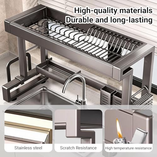 Scolapiatti in acciaio inox, resistente, per piatti e posate, organizer salvaspazio da cucina con base a ventosa e design a drenaggio rapido