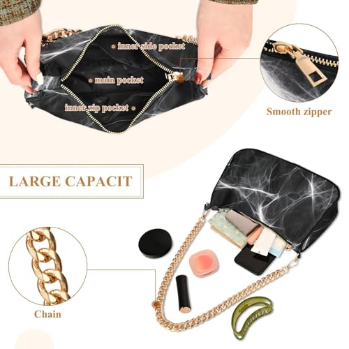 Spider Web Shoulder Bag for Women, Handbag with Chain Strap, Soft Purse Tote Bag for Ladies4