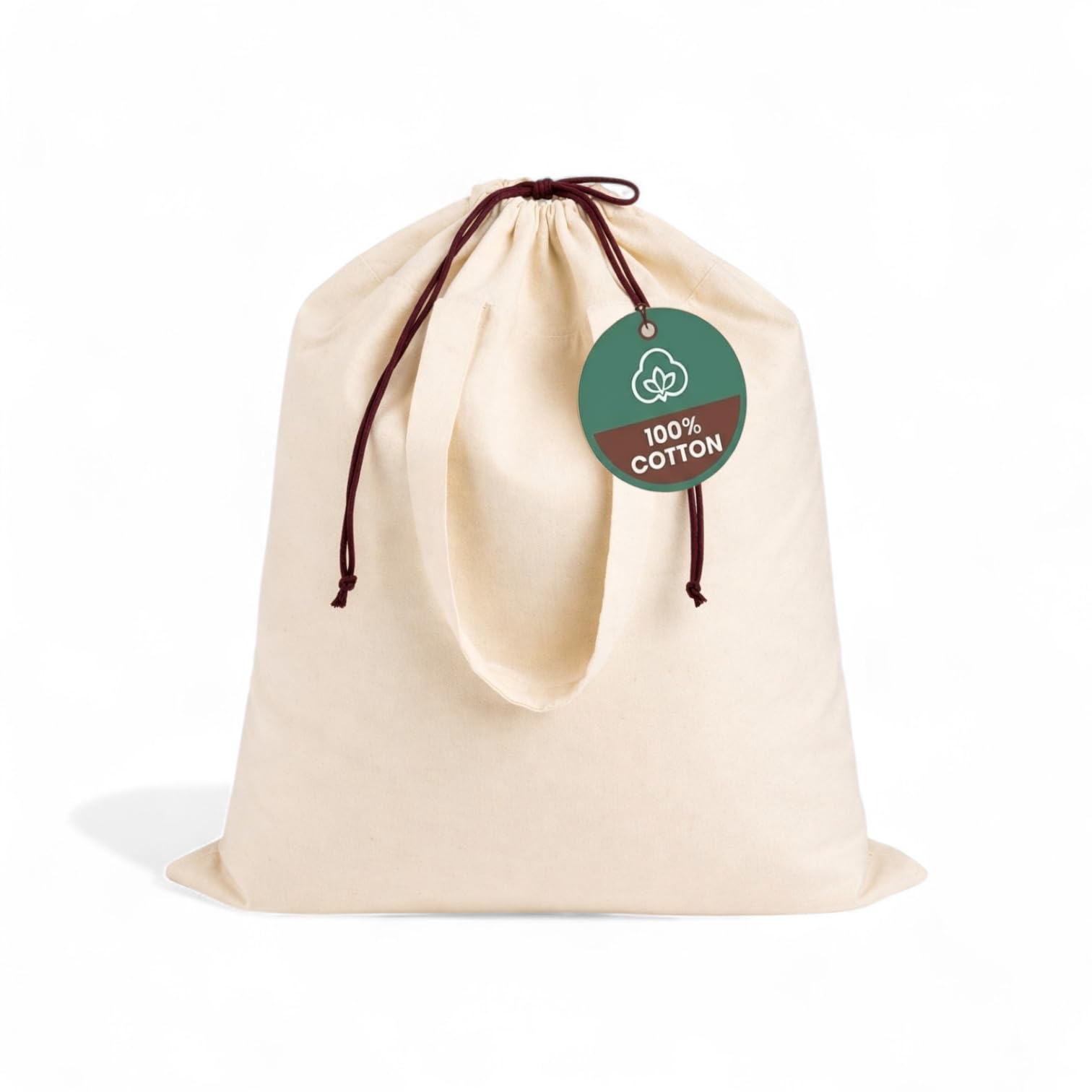 Cotton Laundry Bag For Clothes | Foldable Clothes Organizer with Drawstring Closure & Handle | Perfect for Home & Travel | Beige-image-0