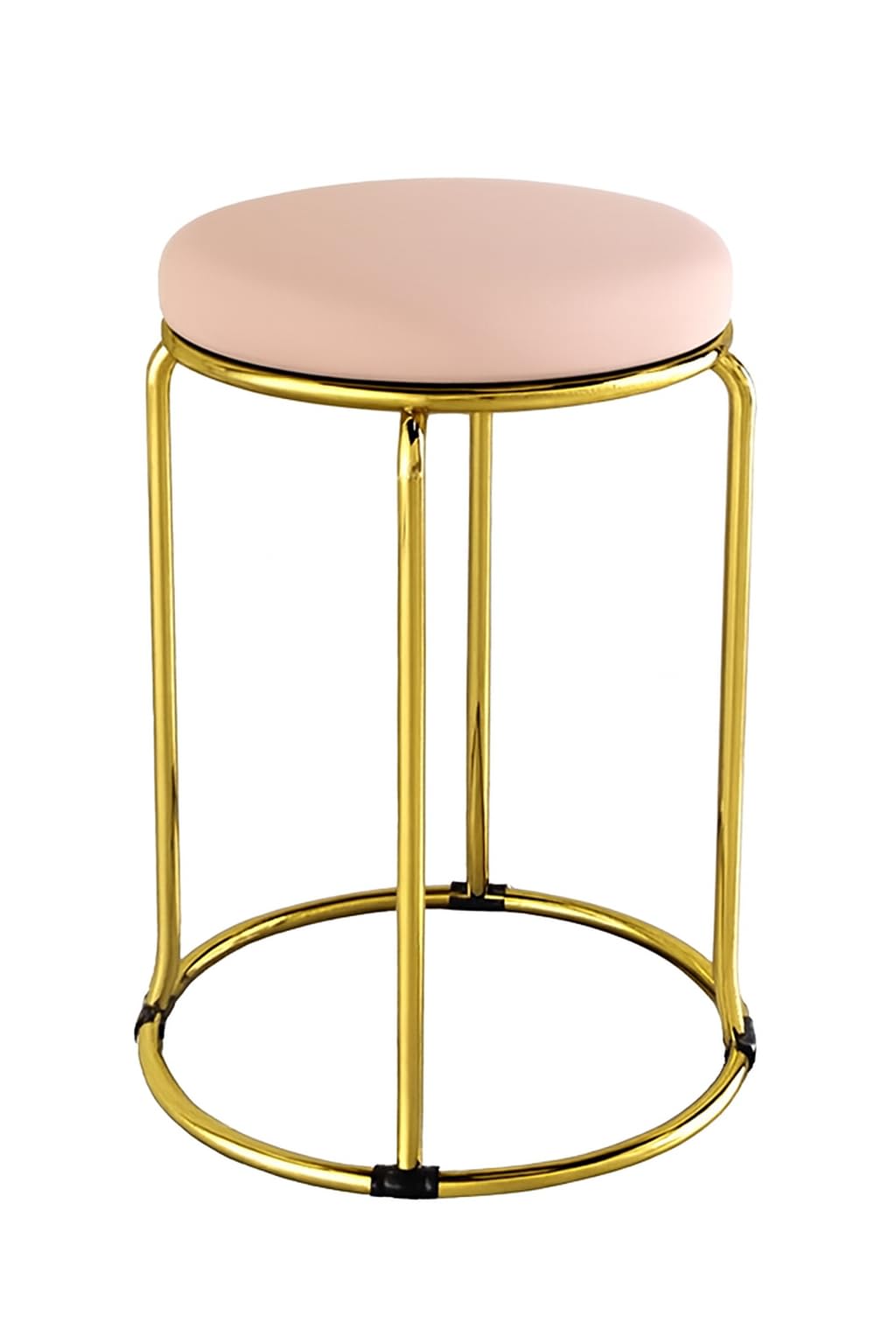 Craft Capital Velvet Round Vanity Stool with Golden Metal Legs – Modern Teal Green Ottoman Seat for Dressing Table, Makeup Chair, Bedroom Seating, Coffee Shop Stool (Pink)-image-1