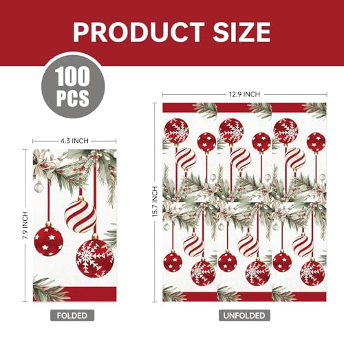 TAJWE 100 Count Christmas Disposable Napkins Ornament Xmas Paper Cocktail Napkins Winter Holiday Decorative Lunch Dinner Guest Hand Towels for Kitchen Bathroom Party Supplies 4.3x7.8 – Image 7