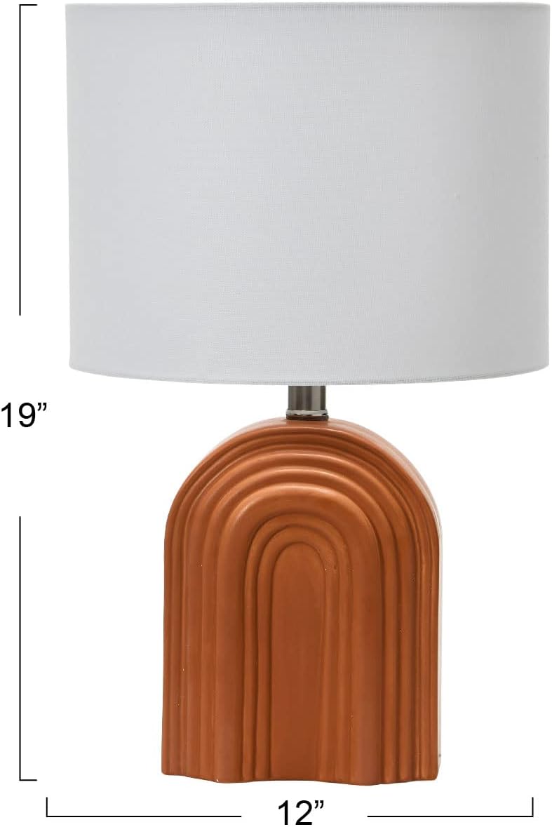Main + Mesa Carved Arch Stoneware Table Lamp with Linen Drum Shade, Terracotta