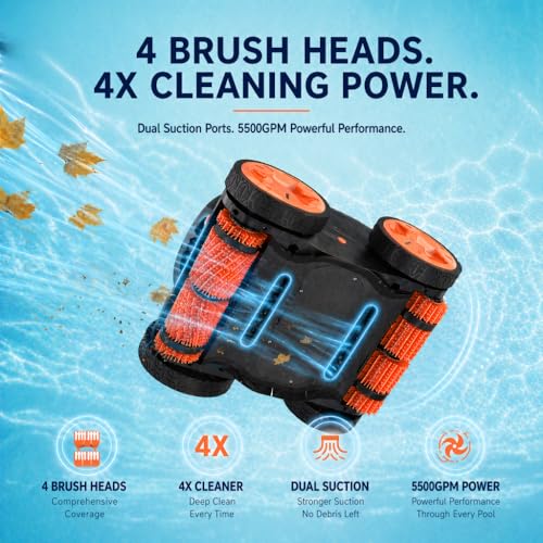 iQuavia Cordless Robotic Pool Cleaner – Remote Underwater Direct Control, 4-Motor 4WD, Dual Brush & Suction, Smart Navigation, Auto-Park, Floor Wall Waterline, Inground & Above Ground Pools — view 6