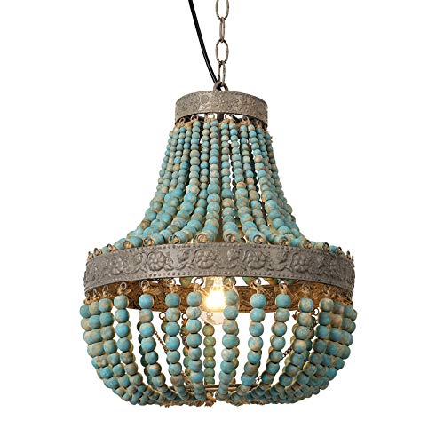 Newrays Bohemian Gray Blue Wood Bead Pendant Light