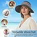Straw Sun Hat for Women Summer Beach Wide Brim UV Protection Hats with Chin Strap Leopard Black Floppy Foldable Packable Ladies Fashion Cute Travel UPF 50 Cap sombreros de playa para mujer para el sol
