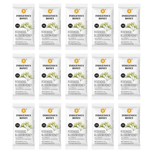Image of INDIGENOUS HONEY Unprocessed Rosewood Honey Organic Raw Natural Pure Added Sugar Free NMR Tested Unpasteurized Unheated 15 Gift Sachets 15g Each Total 225g