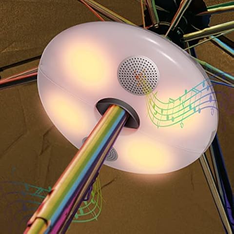 Sonnenschirm Beleuchtung LED Lautsprecher, Sonnenschirm Licht Schnurlose Sonnenschirmbeleuchtung, Batteriebetrieb und USB Aufladen Garten Strand Außenleuchten BBQ Party Camping Cover