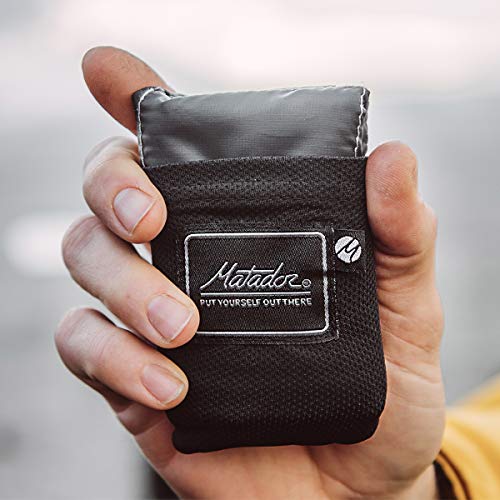 Matador Pocket Blanket New Version, Picnic, Beach, Hiking, Camping. Water Resistant with Built-in Ground Stakes (Black)